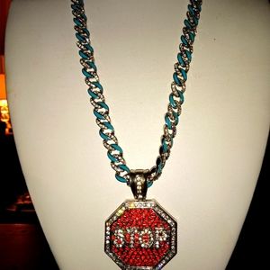 Breast chain with cz diamonds and stop sign charm